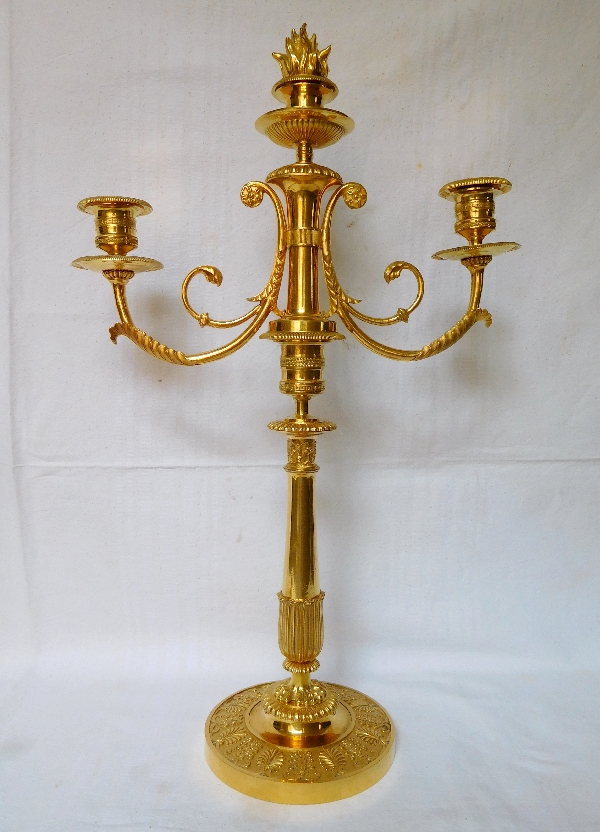 Gérard Jean Galle : paire de candélabres en bronze doré d'époque Empire Restauration
