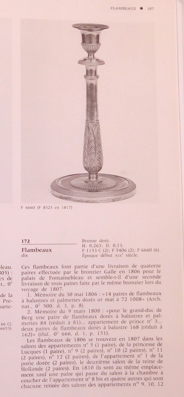 Claude & Gérard Jean Galle : paire de candélabres en bronze doré d'époque Empire - Fontainebleau