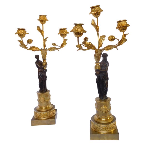 Pair of Empire ormolu & patinated bronze candelabra, early 19th century