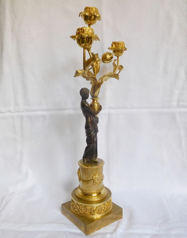 Pair of Empire ormolu & patinated bronze candelabra, early 19th century