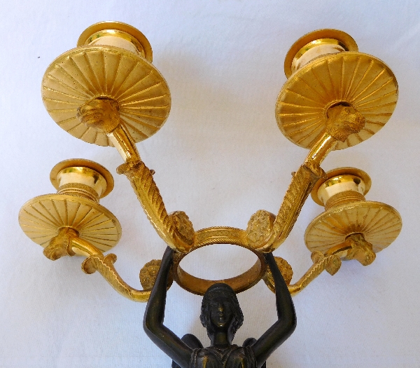 Pair of Empire candelabra, patinated bronze and ormolu, yellow Sienna marble