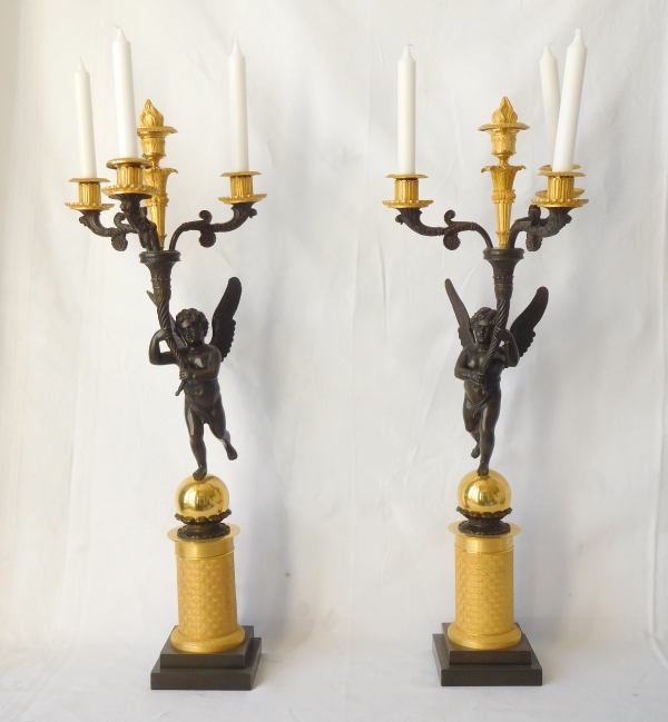 Pair of tall Empire ormolu and bronze candelabras attributed to Gérard Jean Galle
