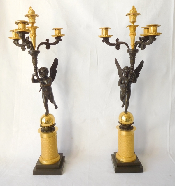 Pair of tall Empire ormolu and bronze candelabras attributed to Gérard Jean Galle