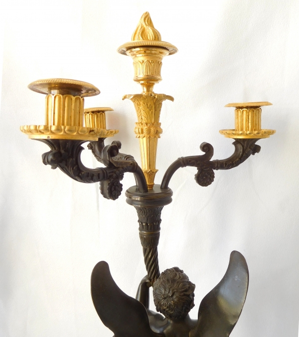 Pair of tall Empire ormolu and bronze candelabras attributed to Gérard Jean Galle