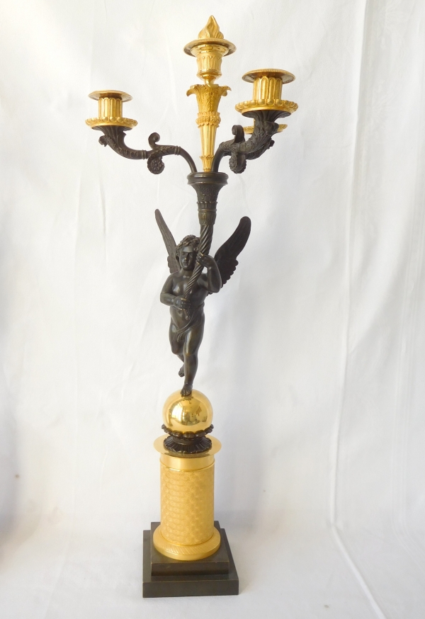 Pair of tall Empire ormolu and bronze candelabras attributed to Gérard Jean Galle