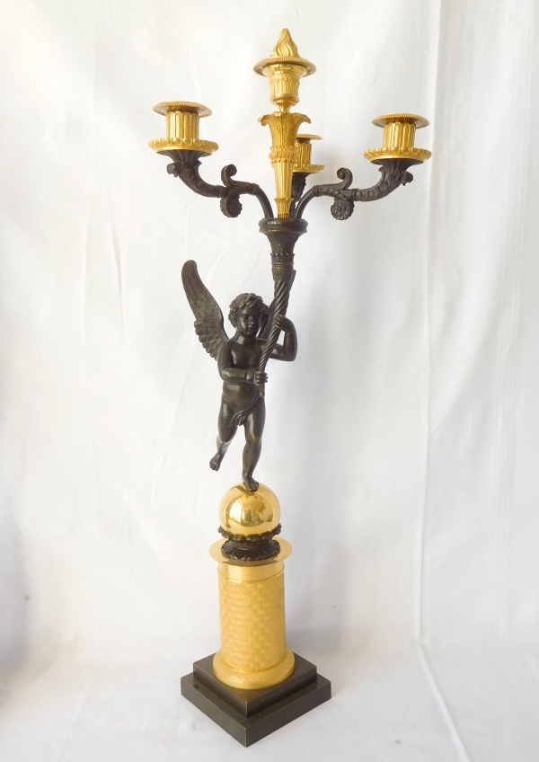 Pair of tall Empire ormolu and bronze candelabras attributed to Gérard Jean Galle