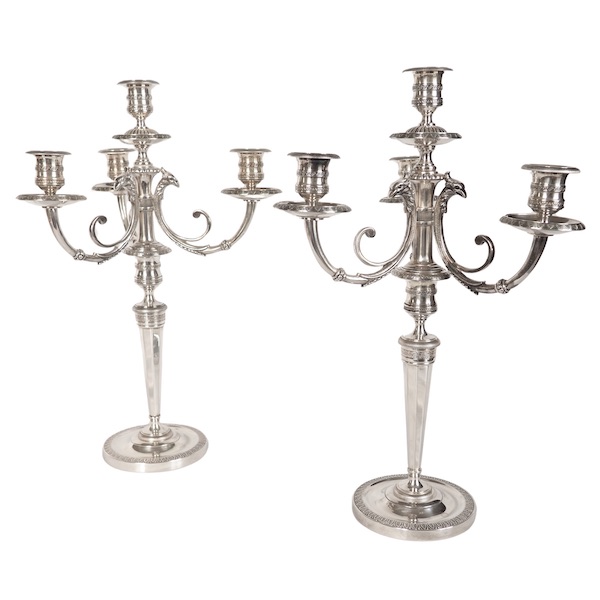 Pair of silver plated bronze Empire style candelabras - 4 lights