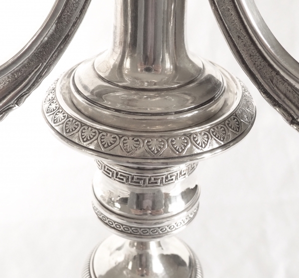 Pair of silver plated bronze Empire style candelabras - 4 lights