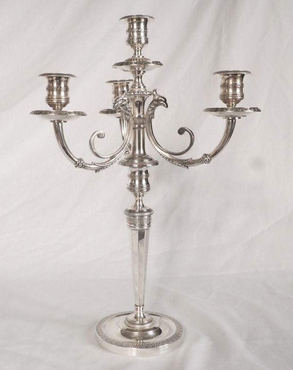 Pair of silver plated bronze Empire style candelabras - 4 lights