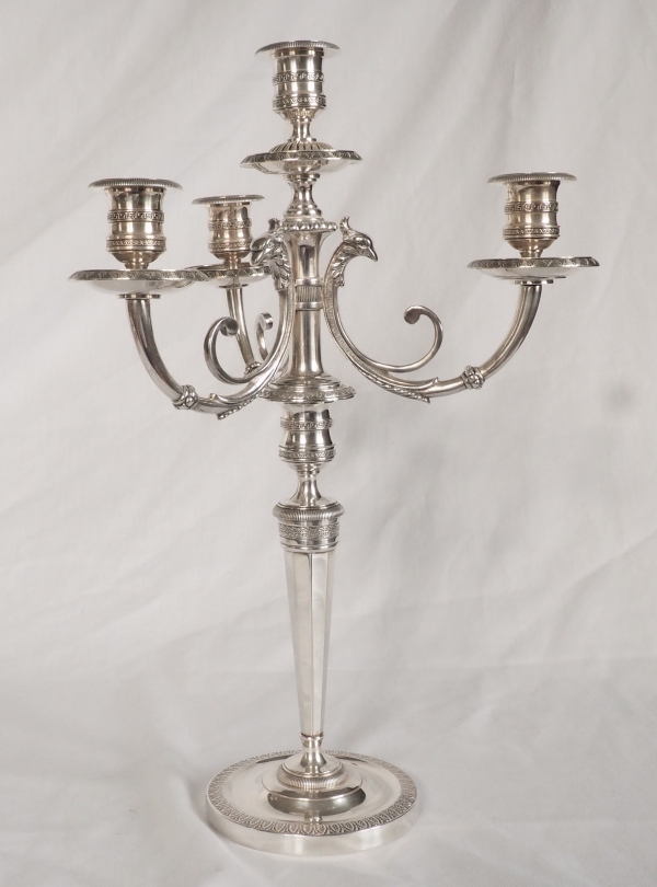 Pair of silver plated bronze Empire style candelabras - 4 lights