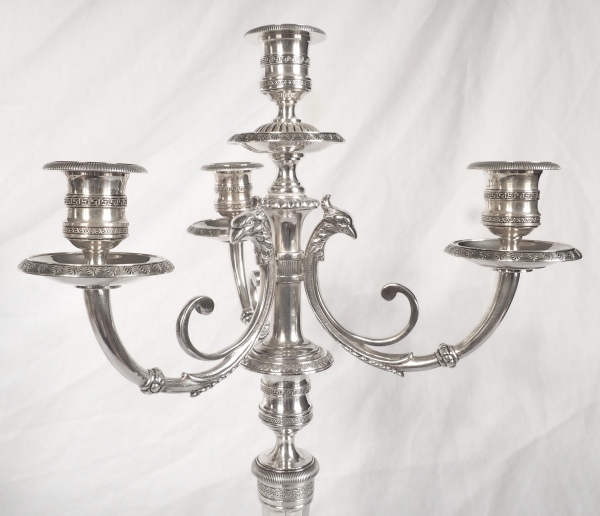 Pair of silver plated bronze Empire style candelabras - 4 lights