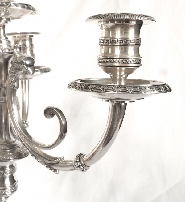 Pair of silver plated bronze Empire style candelabras - 4 lights