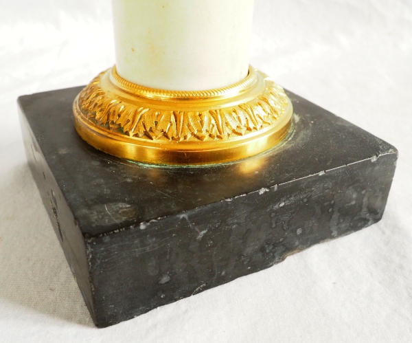 Pair of Empire ormolu, patinated bronze and marble candelabras, 19th century