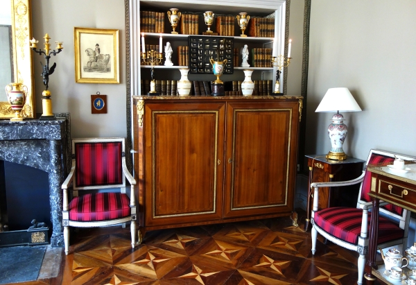 Pair of Empire ormolu, patinated bronze and marble candelabras, 19th century