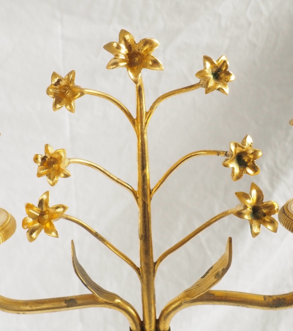 Pair of Empire ormolu, patinated bronze and marble candelabras, 19th century