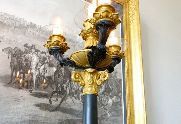 Paire de candélabres 4 feux en bronze doré et patiné d'époque Restauration - style Empire -1830