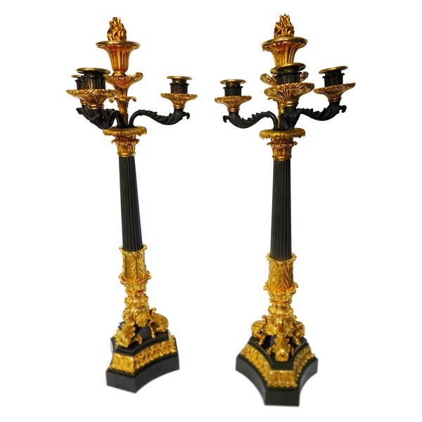 Pair of French Empire ormolu and patinated bronze candelabras, early 19th century