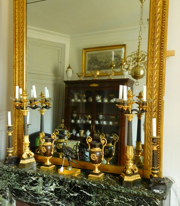 Pair of French Empire ormolu and patinated bronze candelabras, early 19th century