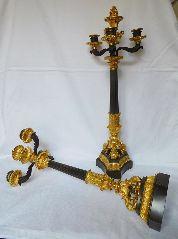 Pair of French Empire ormolu and patinated bronze candelabras, early 19th century