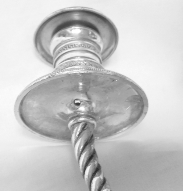 Pair of silver plated bronze candelabras, Fontainebleau candlesticks pattern - 19th century