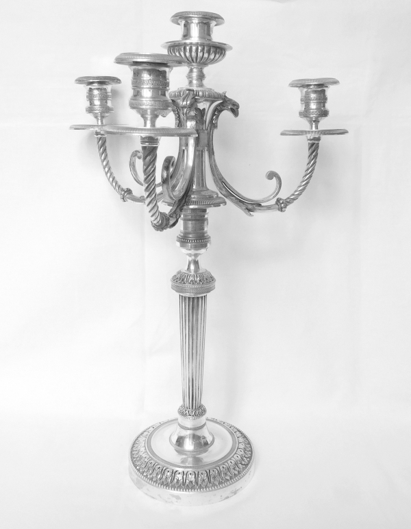 Pair of silver plated bronze candelabras, Fontainebleau candlesticks pattern - 19th century