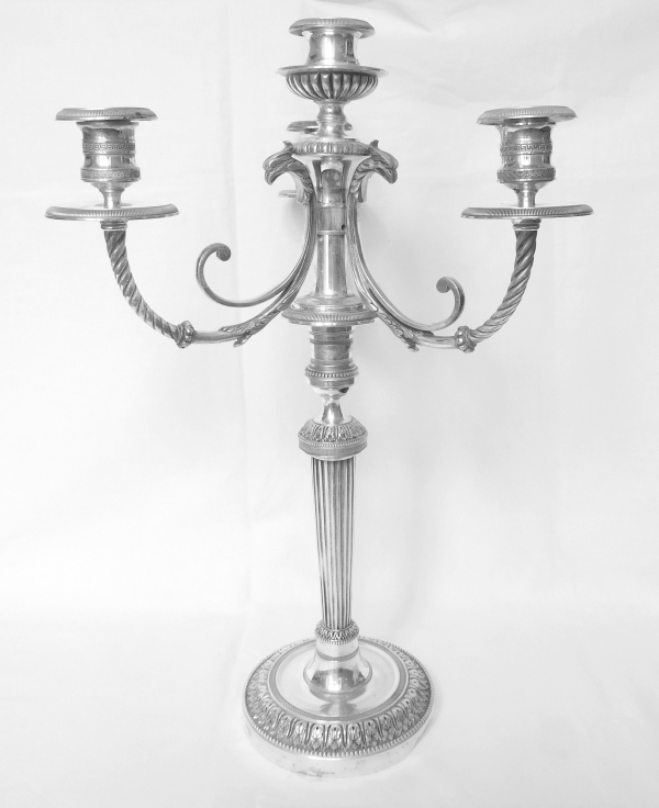 Pair of silver plated bronze candelabras, Fontainebleau candlesticks pattern - 19th century