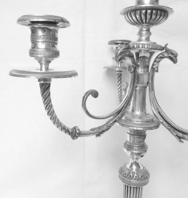 Pair of silver plated bronze candelabras, Fontainebleau candlesticks pattern - 19th century