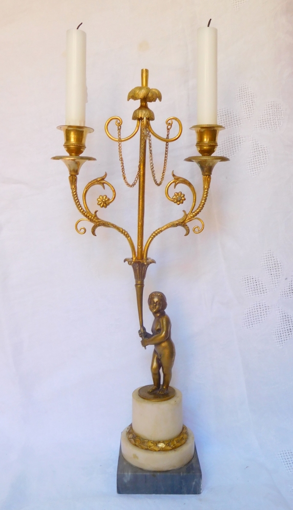 Pair of Louis XVI style ormolu and marble candelabras, Napoleon III production circa 1850