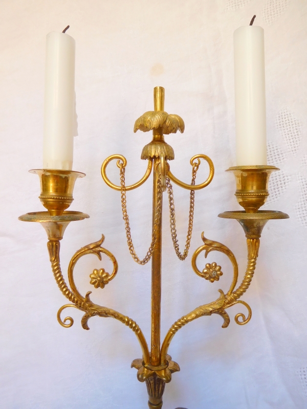 Pair of Louis XVI style ormolu and marble candelabras, Napoleon III production circa 1850