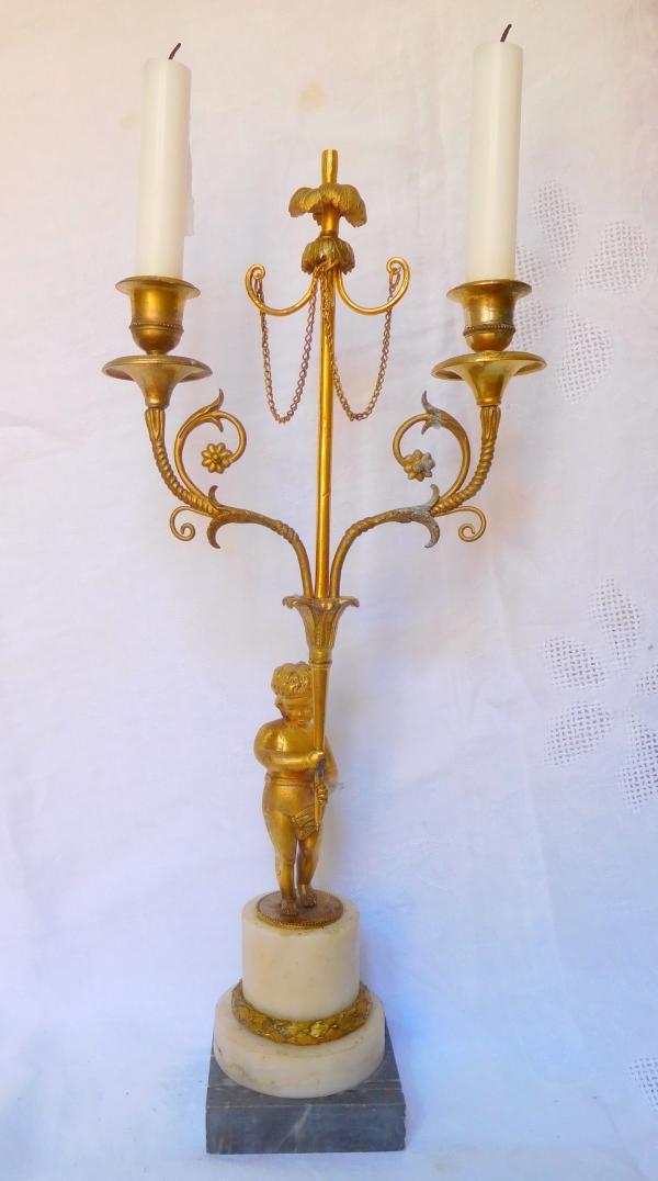 Paire de candélabres de style Louis XVI d'époque Napoléon III - bronze doré et marbre
