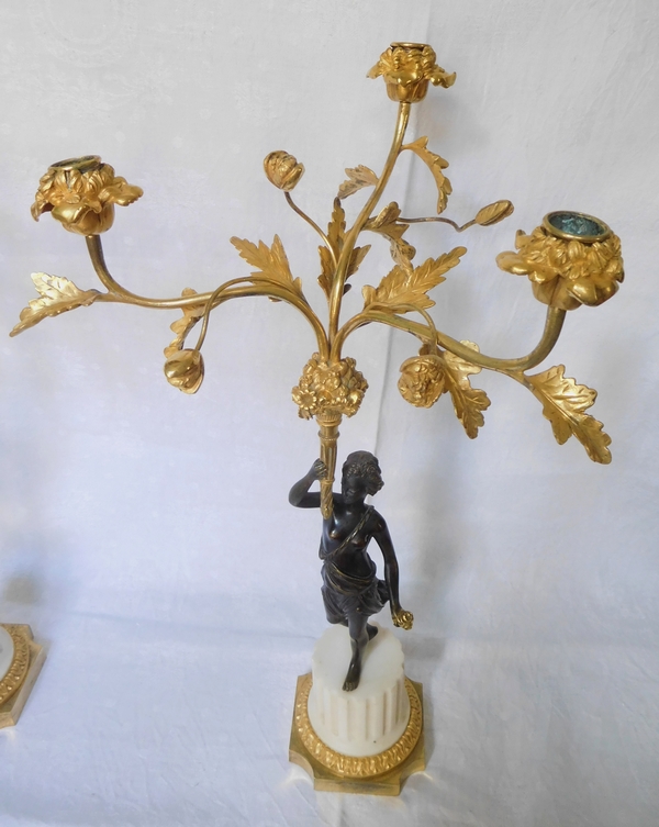 Pair of Louis XVI style ormolu and marble candelabras, early 19th century