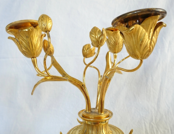 Pair of Louis XVI style ormolu and marble candlesticks / cassolettes, 19th century