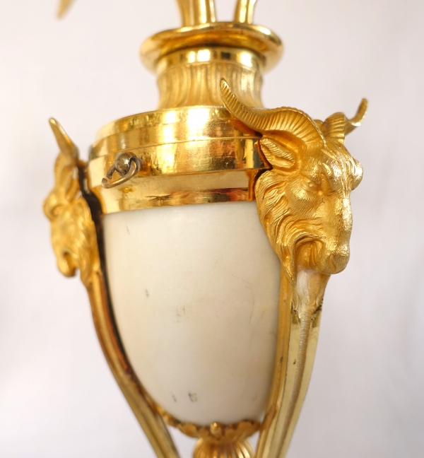 Pair of Louis XVI style ormolu and marble candlesticks / cassolettes, 19th century