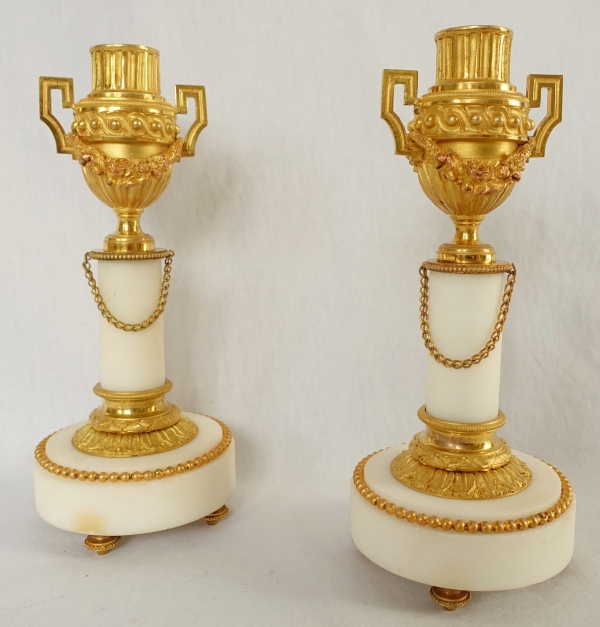 Pair of Louis XVI style ormolu and marble cassolettes - candlesticks