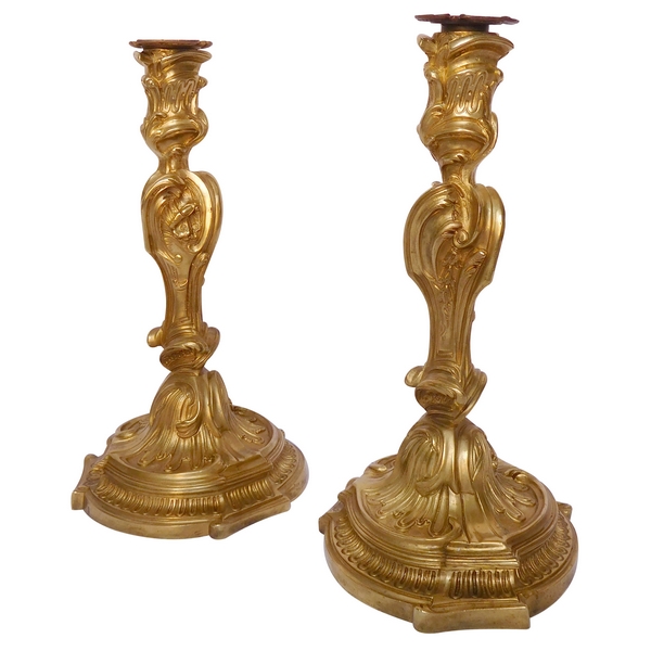 Pair of ormolu candlesticks, Louis XV style after Meissonnier