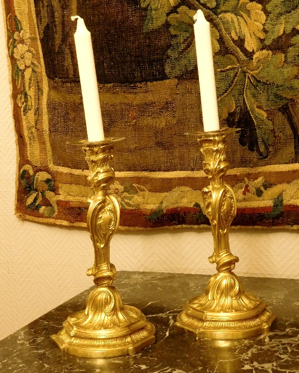 Pair of ormolu candlesticks, Louis XV style after Meissonnier