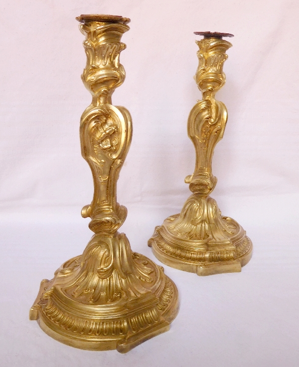 Pair of ormolu candlesticks, Louis XV style after Meissonnier