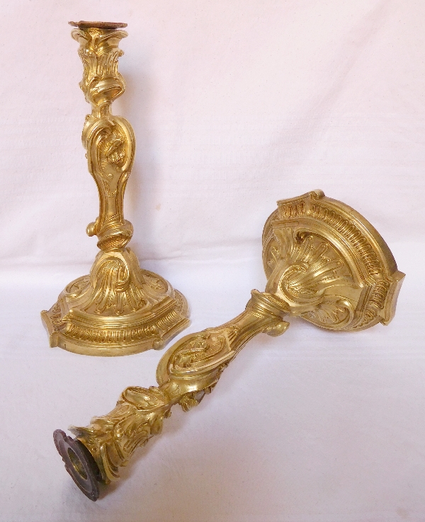 Pair of ormolu candlesticks, Louis XV style after Meissonnier