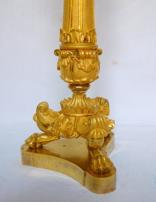 Pair of tripod ormolu candlesticks, Empire style, early 19th century circa 1830