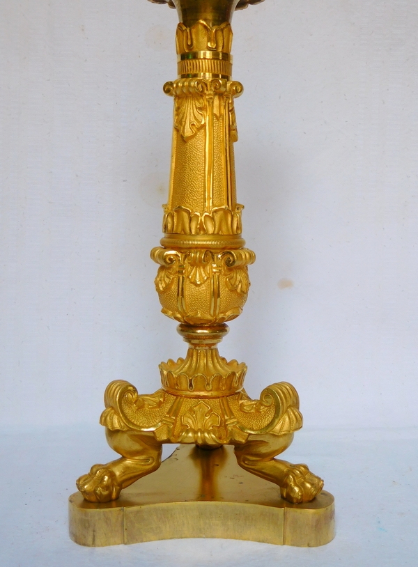 Pair of tripod ormolu candlesticks, Empire style, early 19th century circa 1830