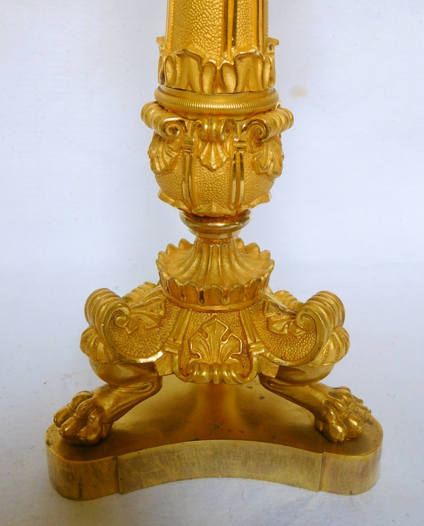 Pair of tripod ormolu candlesticks, Empire style, early 19th century circa 1830