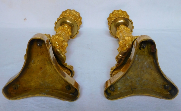 Pair of tripod ormolu candlesticks, Empire style, early 19th century circa 1830