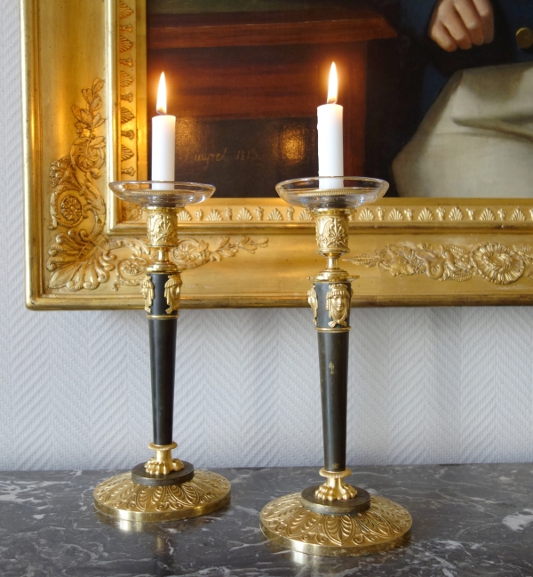 Claude Galle : pair of Empire ormolu candlesticks, early 19th century