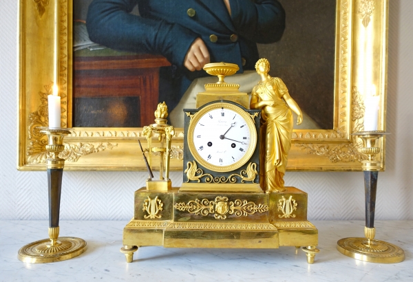 Pair of Empire ormolu and patinated bronze candlesticks attributed to Ravrio