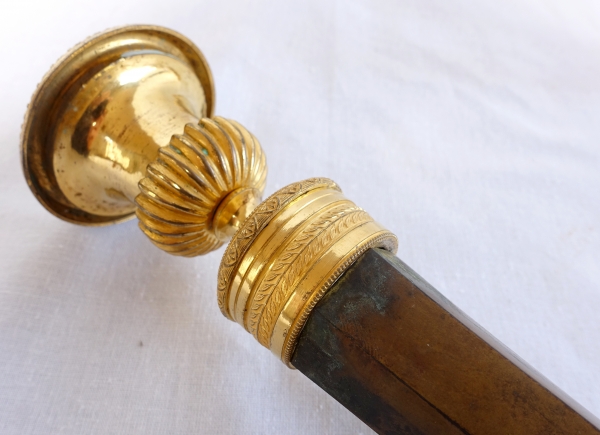 Pair of Empire ormolu and patinated bronze candlesticks attributed to Ravrio