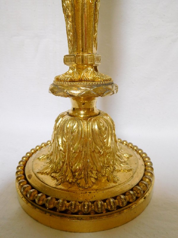 Pair of ormolu Louis XVI style candlesticks, after Jean Demosthenes Dugourc