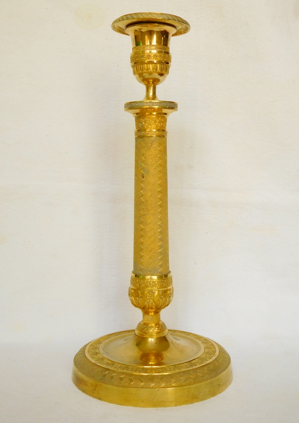 Pair of Empire ormolu candlesticks, mercury gilt bronze, early 19th century - 26.5cm