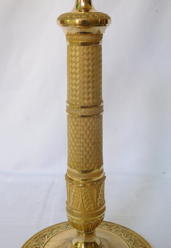 Pair of Empire ormolu candlesticks, mercury gilt bronze, early 19th century - 29,5cm