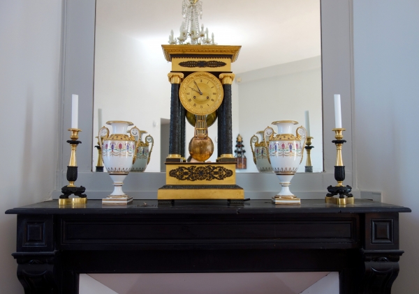 Pair of early 19th century ormolu & patinated bronze candlesticks