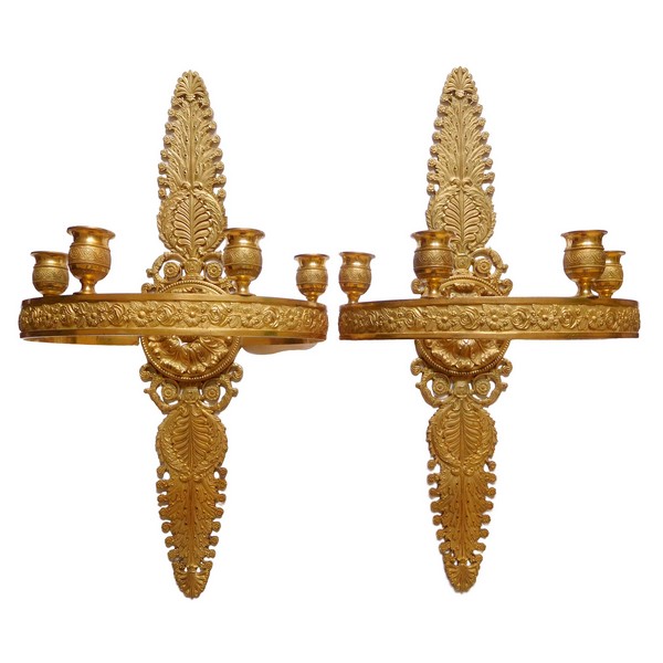 Pair of tall Empire ormolu wall lights, early 19th century - 59cm